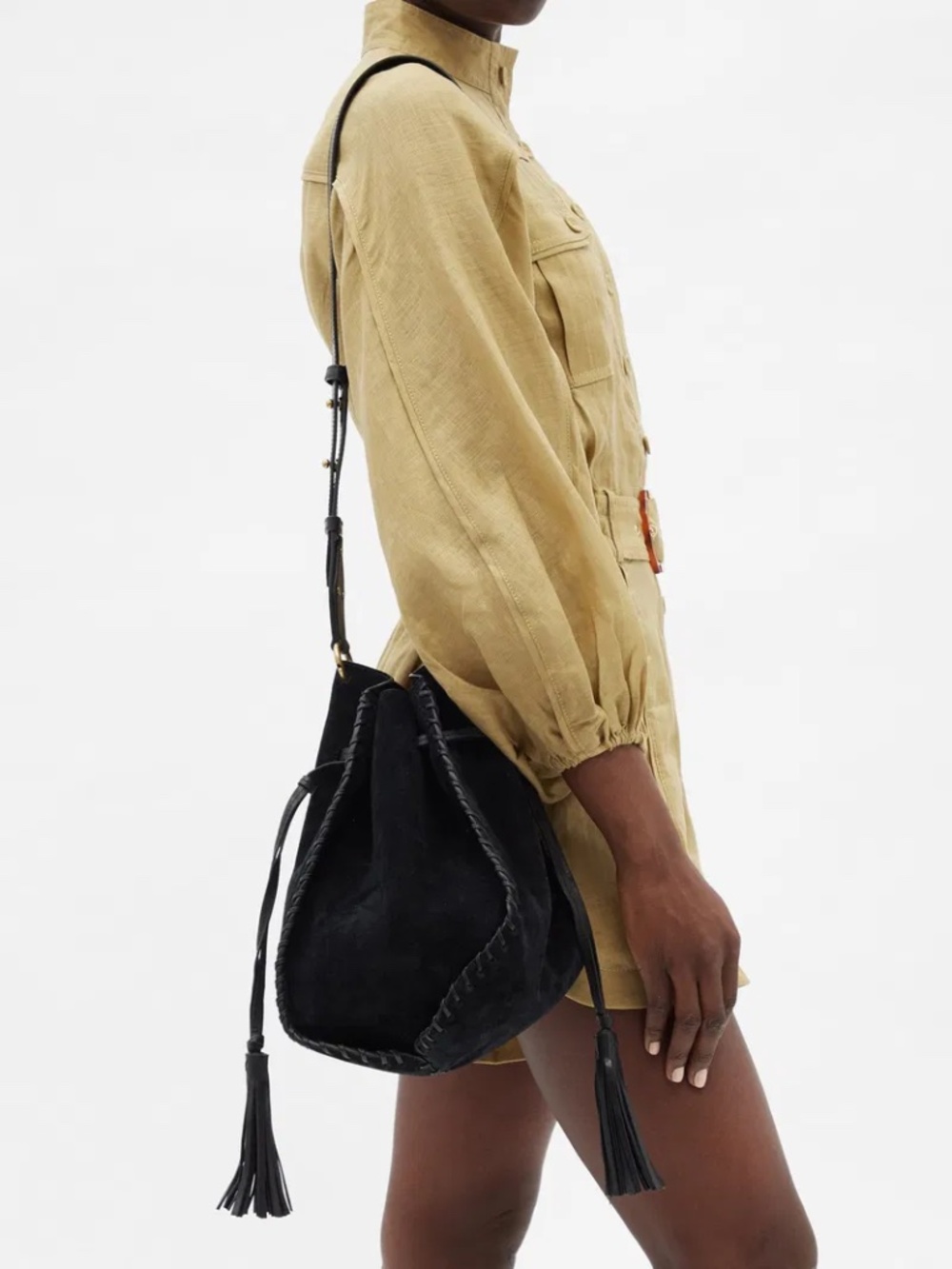 Isabel Marant Large Suede Whipstitch Boho Radja Crossbody w Gold Tone Hardware